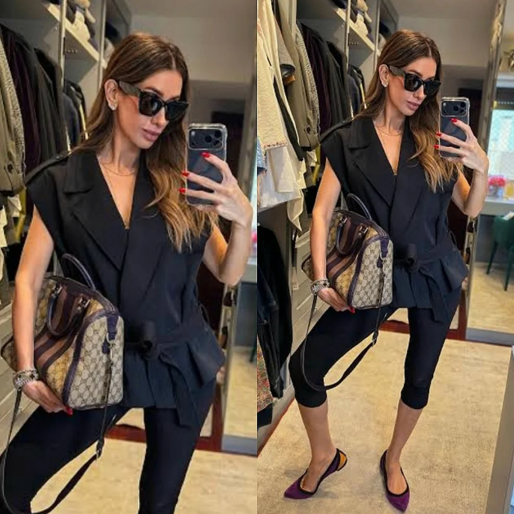 Zara belted vest shoulder pads black - Picture 2 of 11